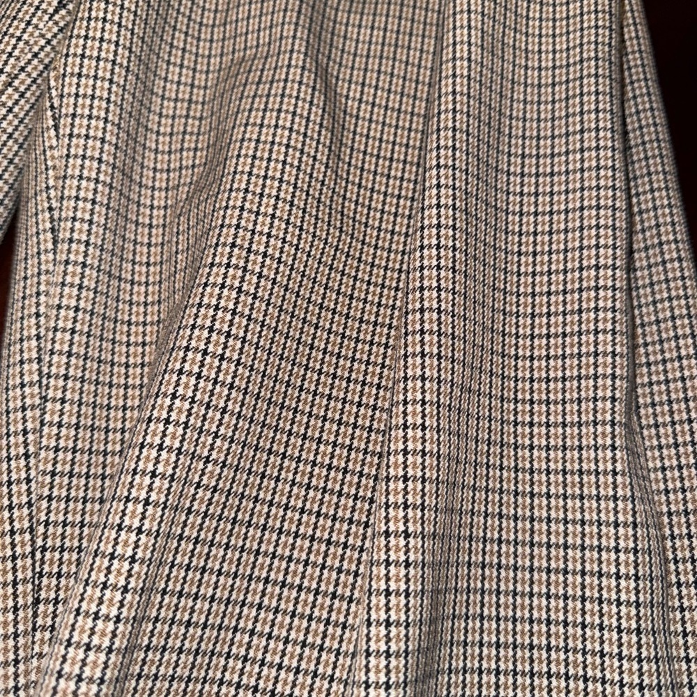 ZARA girls plaid trousers size 11-12 brown houndstooth elastic waist long - Picture 2 of 6